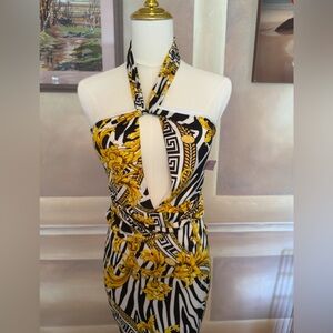 Yellow and Black Halter Dress